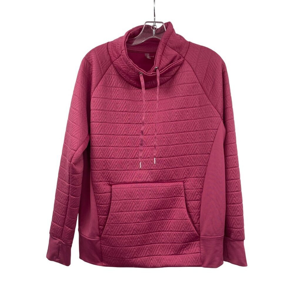 MTA Sport Womens Quilted Pullover Collared Pink Size Medium Pocket